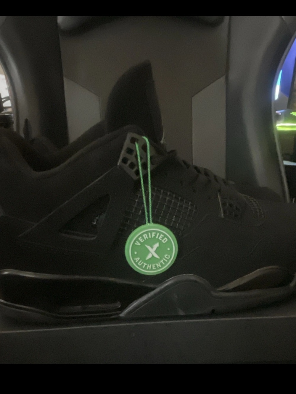 Jordan Men's Black Sneakers with Green Verified Tag
